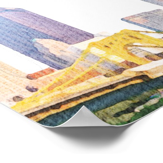 水彩ピッツバーグスカイライン結婚のウェルカムサイン ポスター (角)