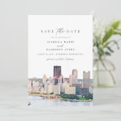 水彩ピッツバーグペンシルバニア日付を保存 招待状 (スタンド正面)