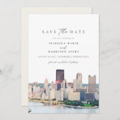 水彩ピッツバーグペンシルバニア日付を保存 招待状 (正面/裏面)