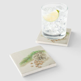 水彩ピニョンヌッツピネコーンニューメキシコ ストーンコースター