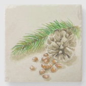 水彩ピニョンヌッツピネコーンニューメキシコ ストーンコースター (正面)