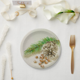 水彩ピニョンヌッツピネコーンニューメキシコ ペーパープレート