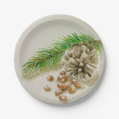 水彩ピニョンヌッツピネコーンニューメキシコ ペーパープレート (正面)