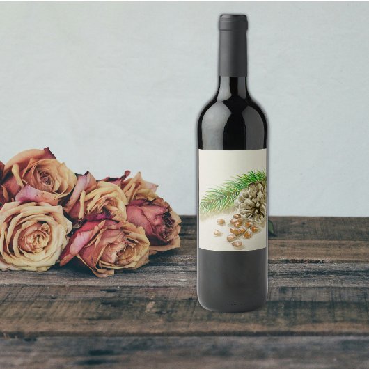 水彩ピニョンヌッツピネコーンニューメキシコ ワインラベル