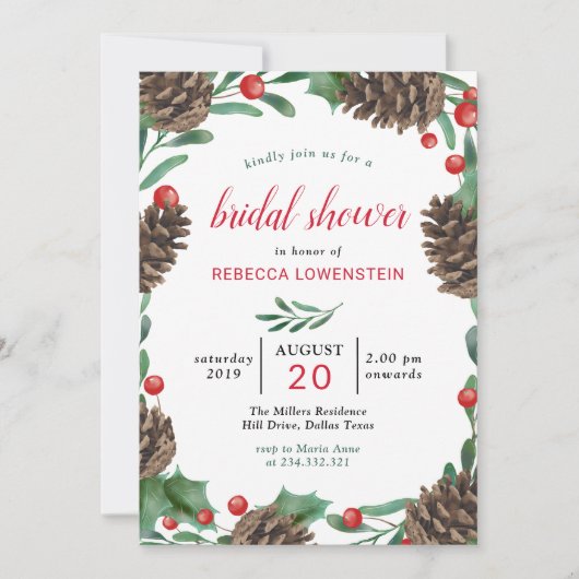 水彩ピネコン | クリスマスブライダルシャワー 招待状 (正面)