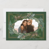 水彩ピネコーングリーンフレームホリデーフォト シーズンカード (正面)