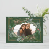 水彩ピネコーングリーンフレームホリデーフォト シーズンカード (スタンド正面)