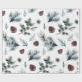 水彩ピネコーンスプリグスクリスマス ラッピングペーパー (フラット)