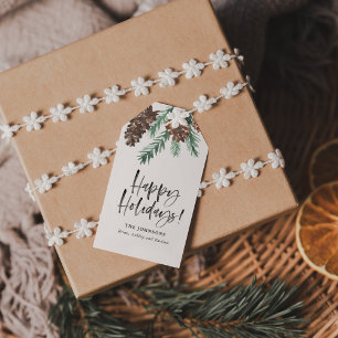 水彩ピネコーンブラシスクリプトハッピーホリデー ギフトタグ