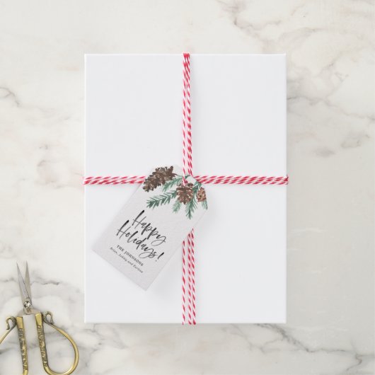 水彩ピネコーンブラシスクリプトハッピーホリデー ギフトタグ (より糸付き)