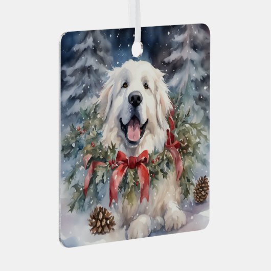 水彩ピレネー素晴らしズクリスマスシーン メタルオーナメント (正面右)