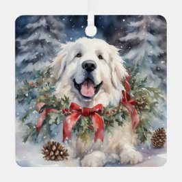 水彩ピレネー素晴らしズクリスマスシーン メタルオーナメント