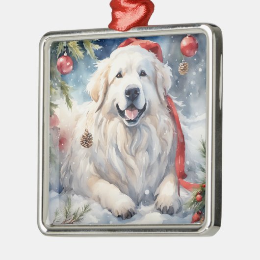 水彩ピレ素晴らしネー冬クリスマスシーン2 メタルオーナメント (左)