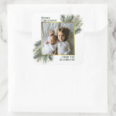 水彩ピンのフォト付きクリスマスカード スクエアシール (バッグ)