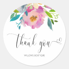 水彩ピンクありがとう書道 ラウンドシール