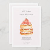 水彩ピンクいちごケーキ赤ちゃんシャワー 招待状 (正面/裏面)