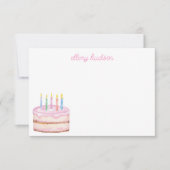 水彩ピンクお誕生日ケーキ パーソナライズされた サンキューカード (正面)