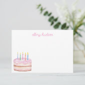 水彩ピンクお誕生日ケーキ パーソナライズされた サンキューカード (スタンド正面)