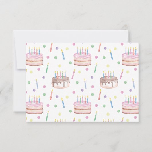 水彩ピンクお誕生日ケーキ パーソナライズされた サンキューカード (裏面)