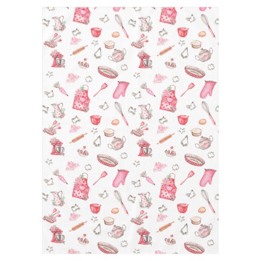 水彩ピンクかわいいベーキングパターンキッチン テーブルクロス (正面)