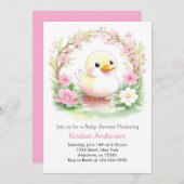 水彩ピンクかわいいワイルドフラワーガールベビーシャワー 招待状 (正面/裏面)