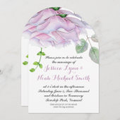 水彩ピンクがかった紫の緑のフローラ結婚ズ 招待状 (正面/裏面)