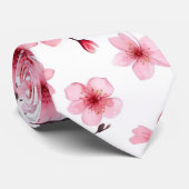 水彩ピンクさくらんぼブロッサムフローラ ネクタイ (ロール)