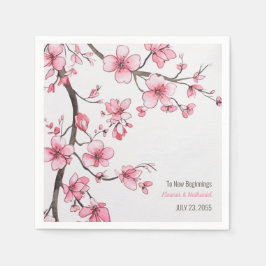 水彩ピンクさくらんぼブロッサム結婚フローラ スタンダードカクテルナプキン