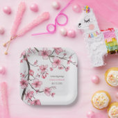 水彩ピンクさくらんぼブロッサム結婚フローラ ペーパープレート (パーティー)