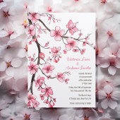 水彩ピンクさくらんぼブロッサム結婚フローラ 招待状