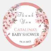 水彩ピンクさくらんぼ咲エレガントき感謝 ラウンドシール (正面)