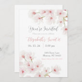 水彩ピンクさくらんぼ花ズスウィート16 招待状 (正面/裏面)