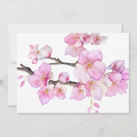 水彩ピンクさくらんぼ花ブライダルシャワー 招待状 (裏面)