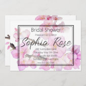 水彩ピンクさくらんぼ花ブライダルシャワー 招待状 (正面/裏面)