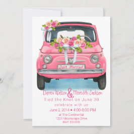 水彩ピンクたった今結婚しました飛躍 招待状