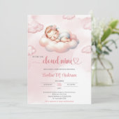 水彩ピンクとアイボリー雲九女 招待状 (スタンド正面)