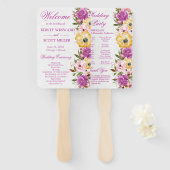 水彩ピンクとイエローのサマー花のウェディング ハンドファン (正面&裏面)