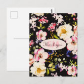 水彩ピンクとイエローのバラ on ブラック、誕生日 ポストカード (正面/裏面)