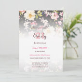 水彩ピンクとイエローのバラ on ブラック, 誕生日 招待状 (スタンド正面)