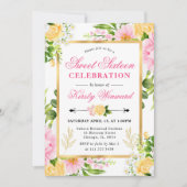 水彩ピンクとイエローの花のスイート16 招待状 (正面)
