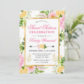 水彩ピンクとイエローの花のスイート16 招待状 (スタンド正面)