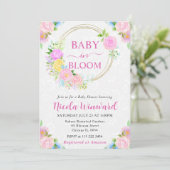 水彩ピンクとイエローの花輪 ベビーシャワー 招待状 (スタンド正面)