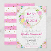 水彩ピンクとイエローの花輪 ベビーシャワー 招待状 (正面/裏面)