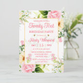 水彩ピンクとイエローの花 21歳の誕生日 招待状 (スタンド正面)