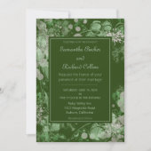水彩ピンクとグリーンの植物ウェディング 招待状 (正面)