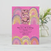 水彩ピンクとゴールドの星 誕生日パーティー 招待状 (スタンド正面)