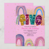 水彩ピンクとゴールドの星 誕生日パーティー 招待状 (正面/裏面)