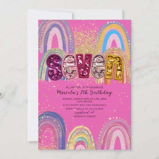 水彩ピンクとゴールドの星　誕生日招待状 招待状 (正面)