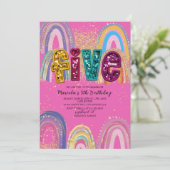 水彩ピンクとゴールドの星  誕生日招待状 招待状 (スタンド正面)