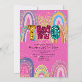 水彩ピンクとゴールドの星  誕生日招待状 招待状